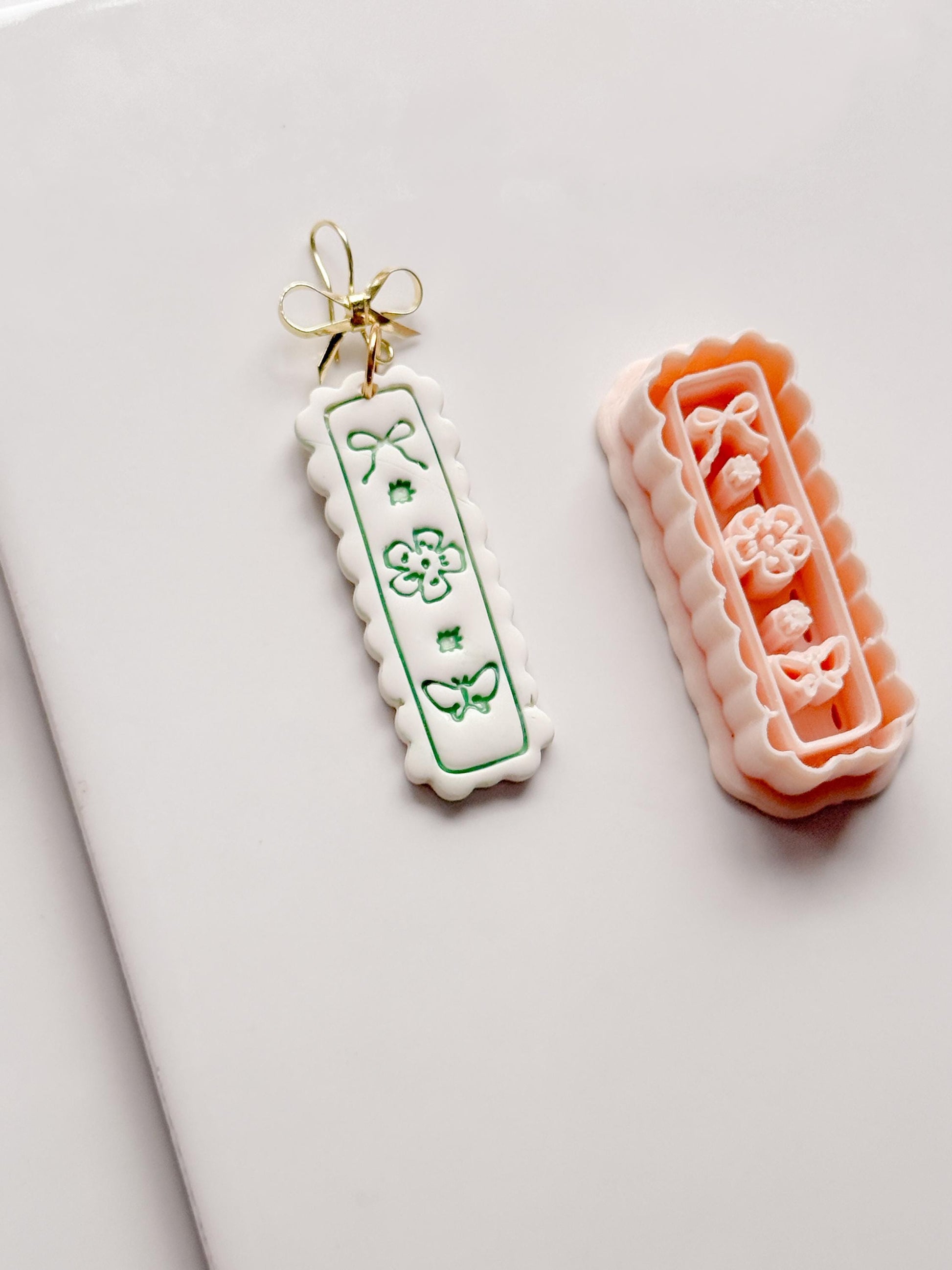 Bini Whim Frame Cutter: Floral Rectangle Earring Shape for Polymer Clay