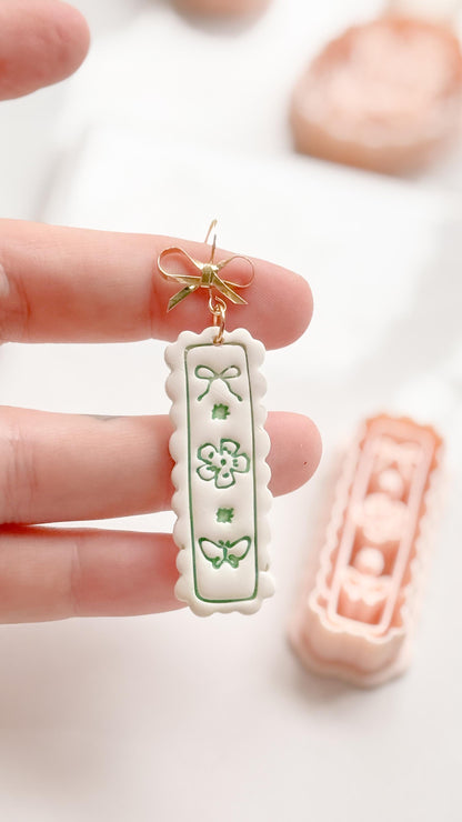 Bini Whim Frame Cutter: Floral Rectangle Earring Shape for Polymer Clay