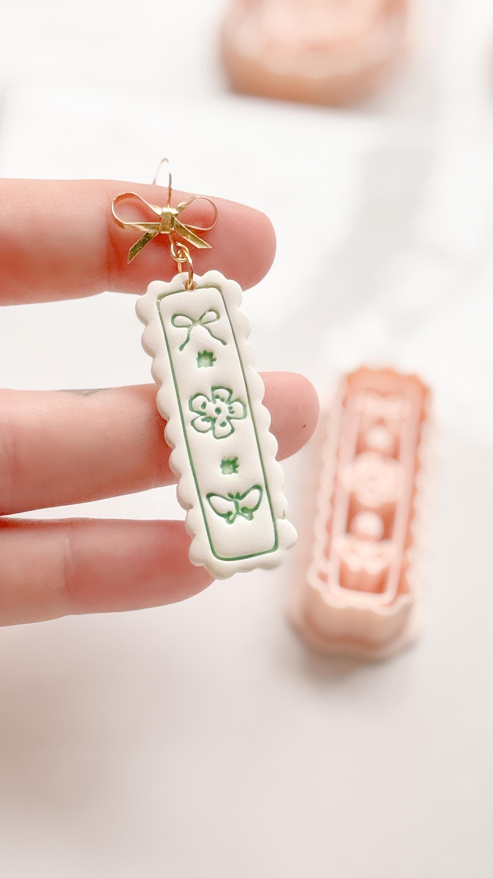 Bini Whim Frame Cutter: Floral Rectangle Earring Shape for Polymer Clay