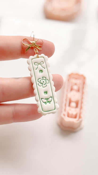 Bini Whim Frame Cutter: Floral Rectangle Earring Shape for Polymer Clay