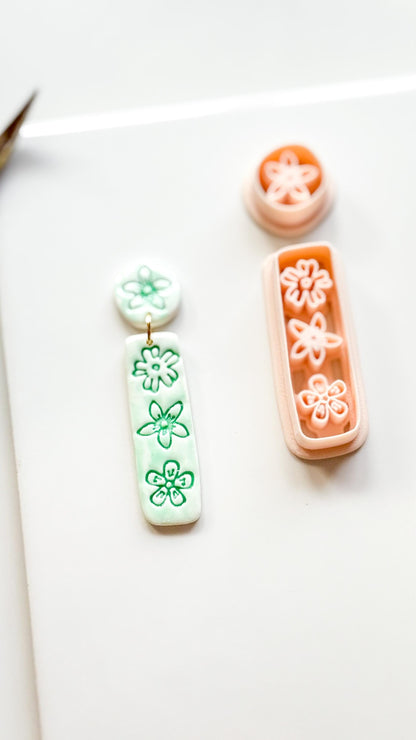 Mali Floral Bar Cutter: Slim Rectangle Floral for Polymer Clay