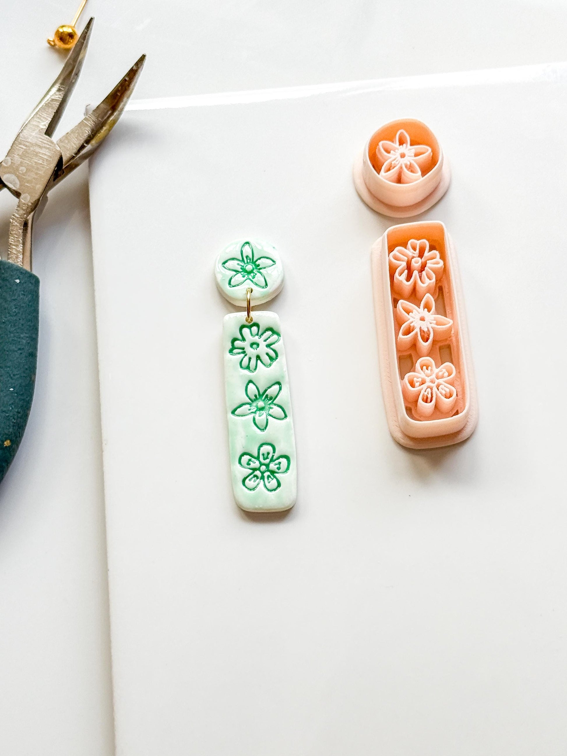 Mali Floral Bar Cutter: Slim Rectangle Floral for Polymer Clay