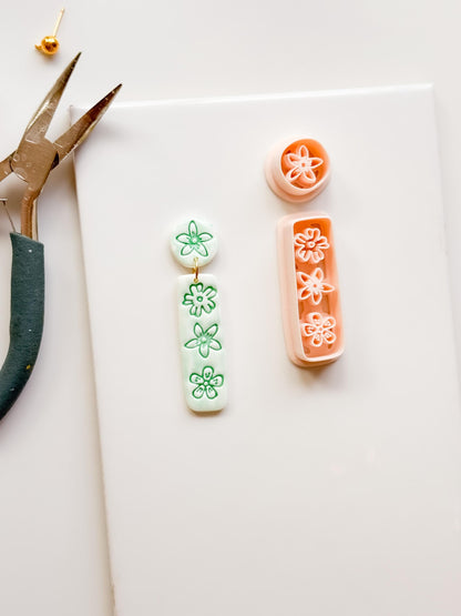 Mali Floral Bar Cutter: Slim Rectangle Floral for Polymer Clay