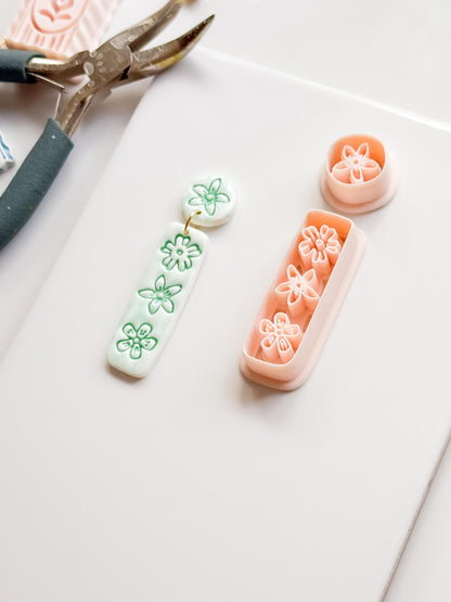 Mali Floral Bar Cutter: Slim Rectangle Floral for Polymer Clay