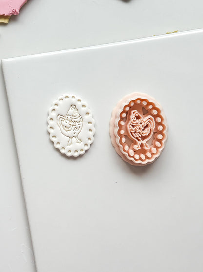 Pina Hen Cutter: Scalloped Oval Chicken Frame for Polymer Clay