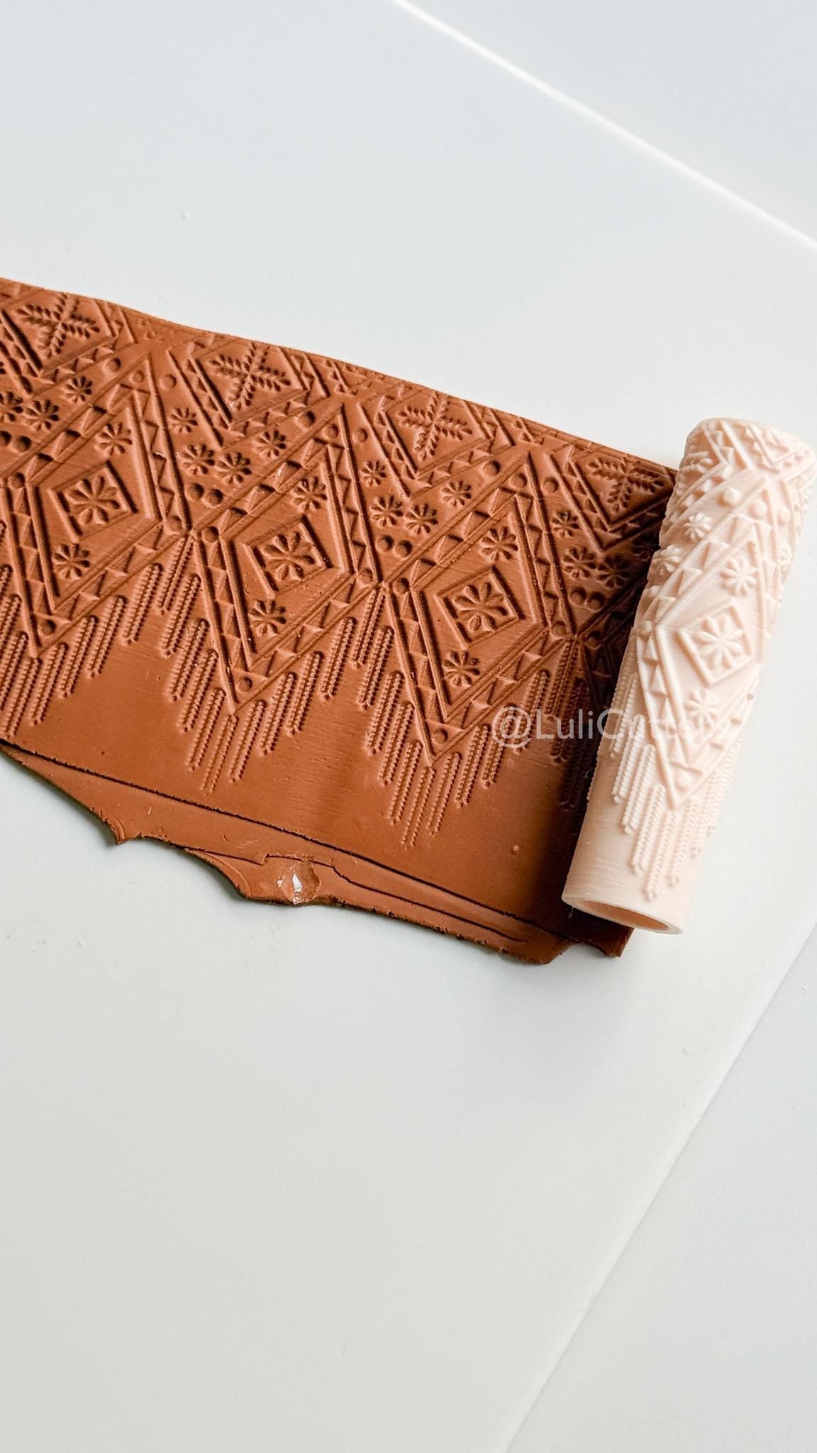 Boho Texture Roller for Clay – Pottery Tool, Crafting Supplies