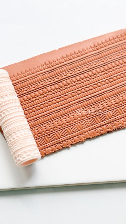 Boho Lines Texture Roller for Clay – Pottery Tool, Crafting Supplies