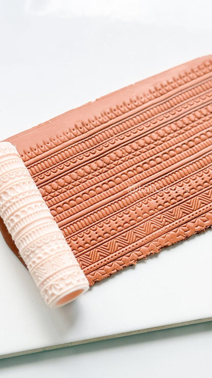 Boho Lines Texture Roller for Clay – Pottery Tool, Crafting Supplies