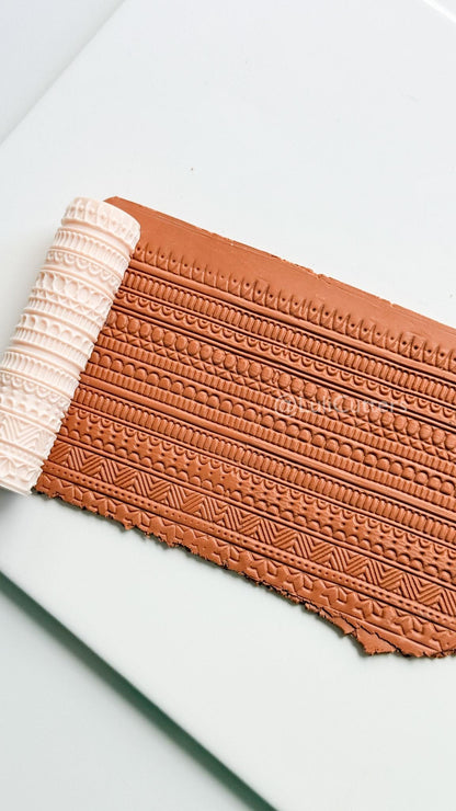 Boho Lines Texture Roller for Clay – Pottery Tool, Crafting Supplies