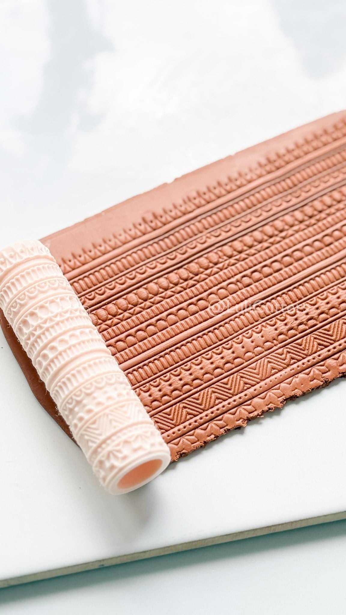 Boho Lines Texture Roller for Clay – Pottery Tool, Crafting Supplies