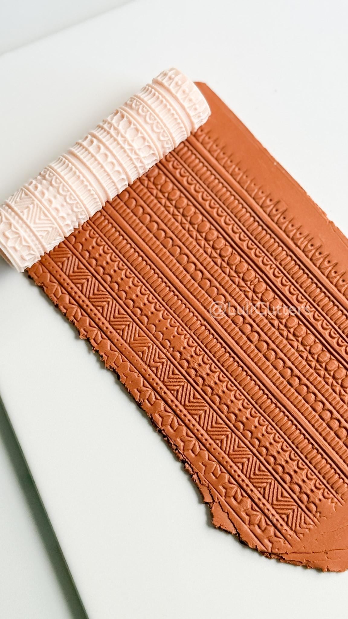 Boho Lines Texture Roller for Clay – Pottery Tool, Crafting Supplies