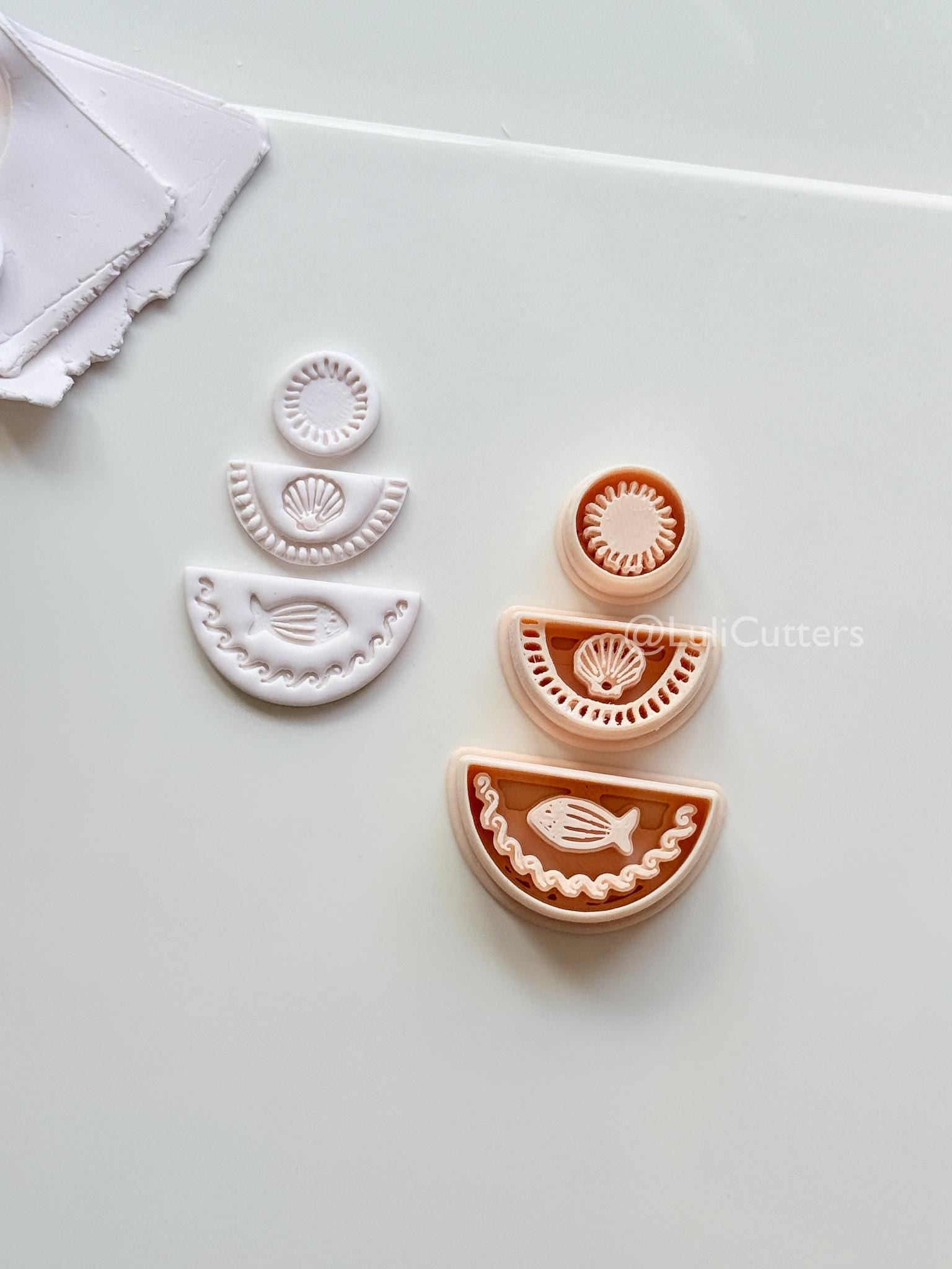 Summer Trio Cutter: Sun, Shell, Fish Designs for Polymer Clay