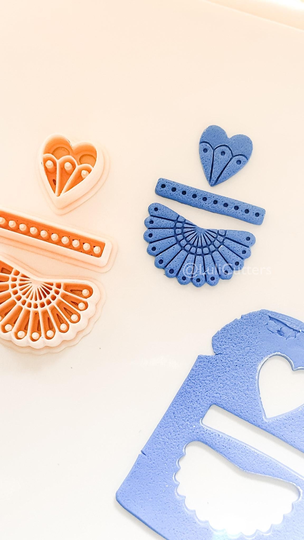 Summer Fan Dangle Cutter: Heart, Pearls, Radiating Design for Polymer Clay