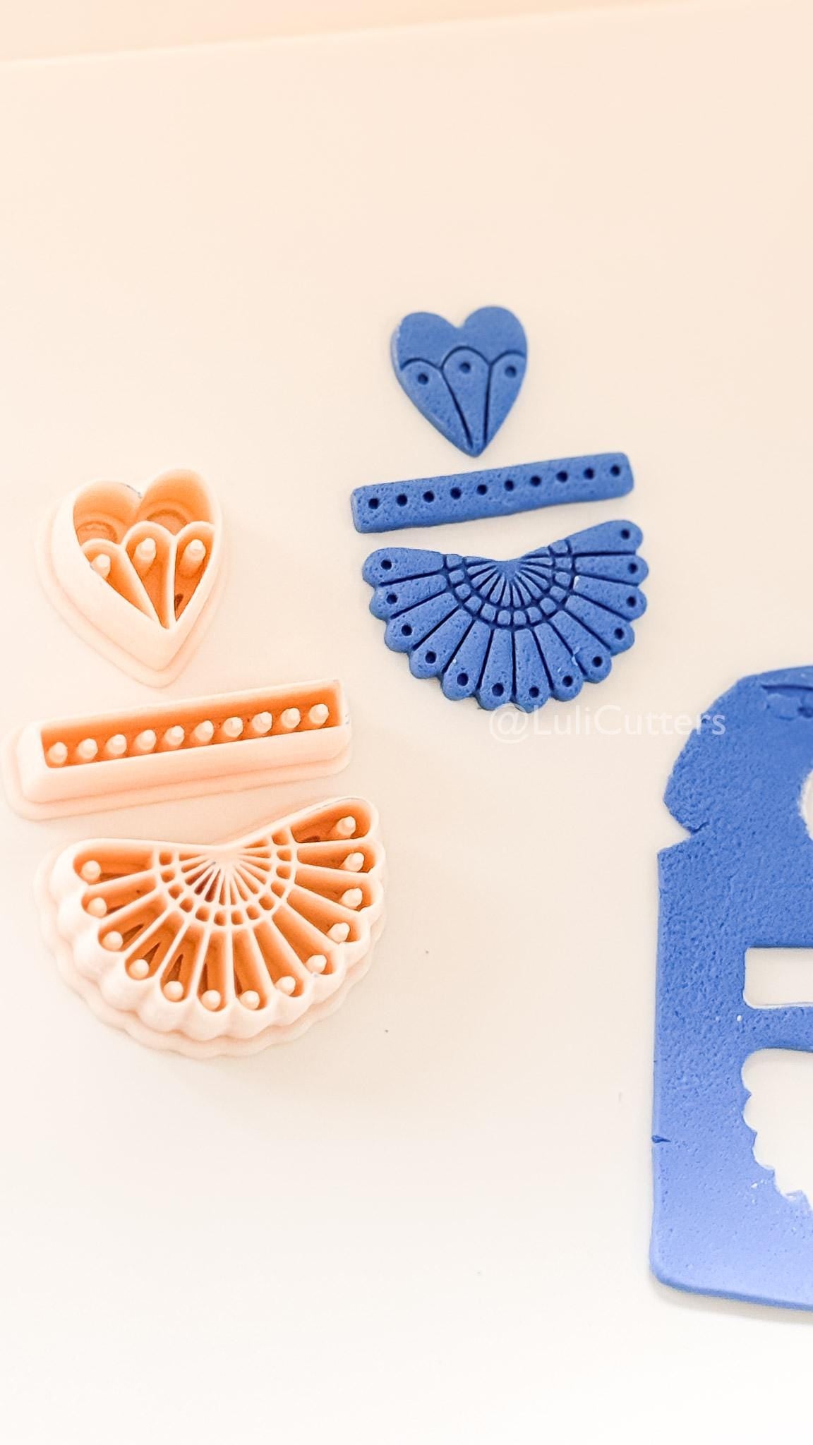 Summer Fan Dangle Cutter: Heart, Pearls, Radiating Design for Polymer Clay