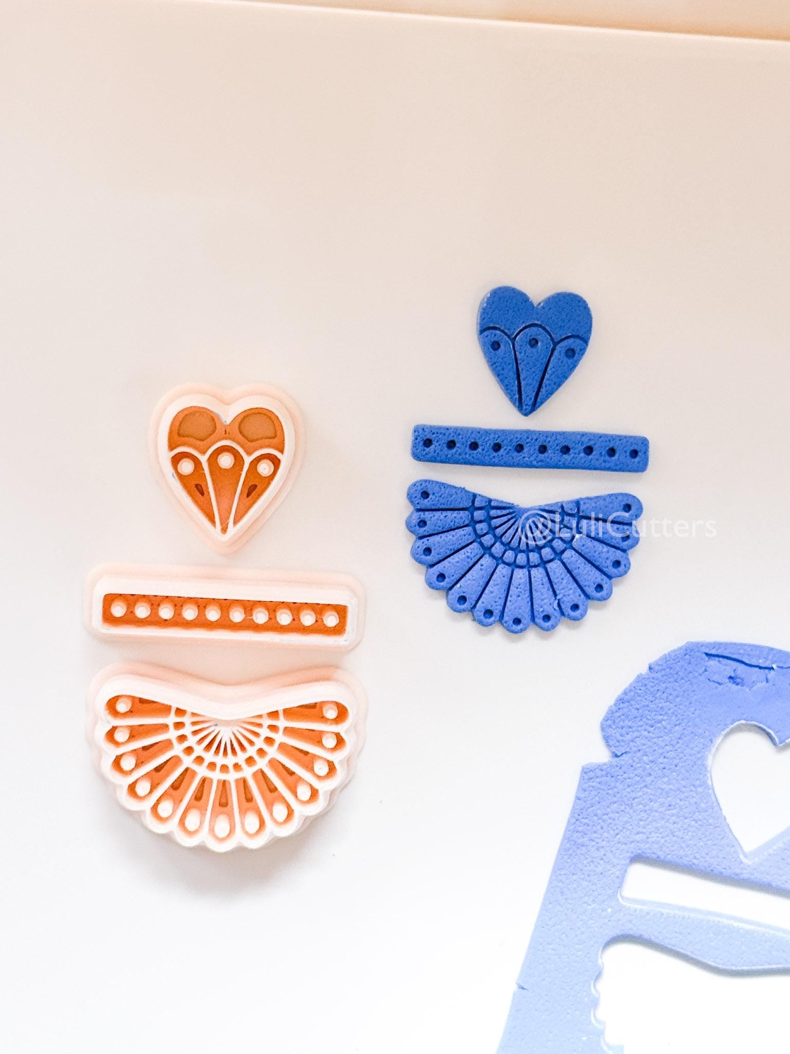 Summer Fan Dangle Cutter: Heart, Pearls, Radiating Design for Polymer Clay