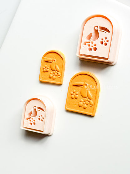 Emboss Toucan Cutter: Bird with Flowers in Frame for Polymer Clay