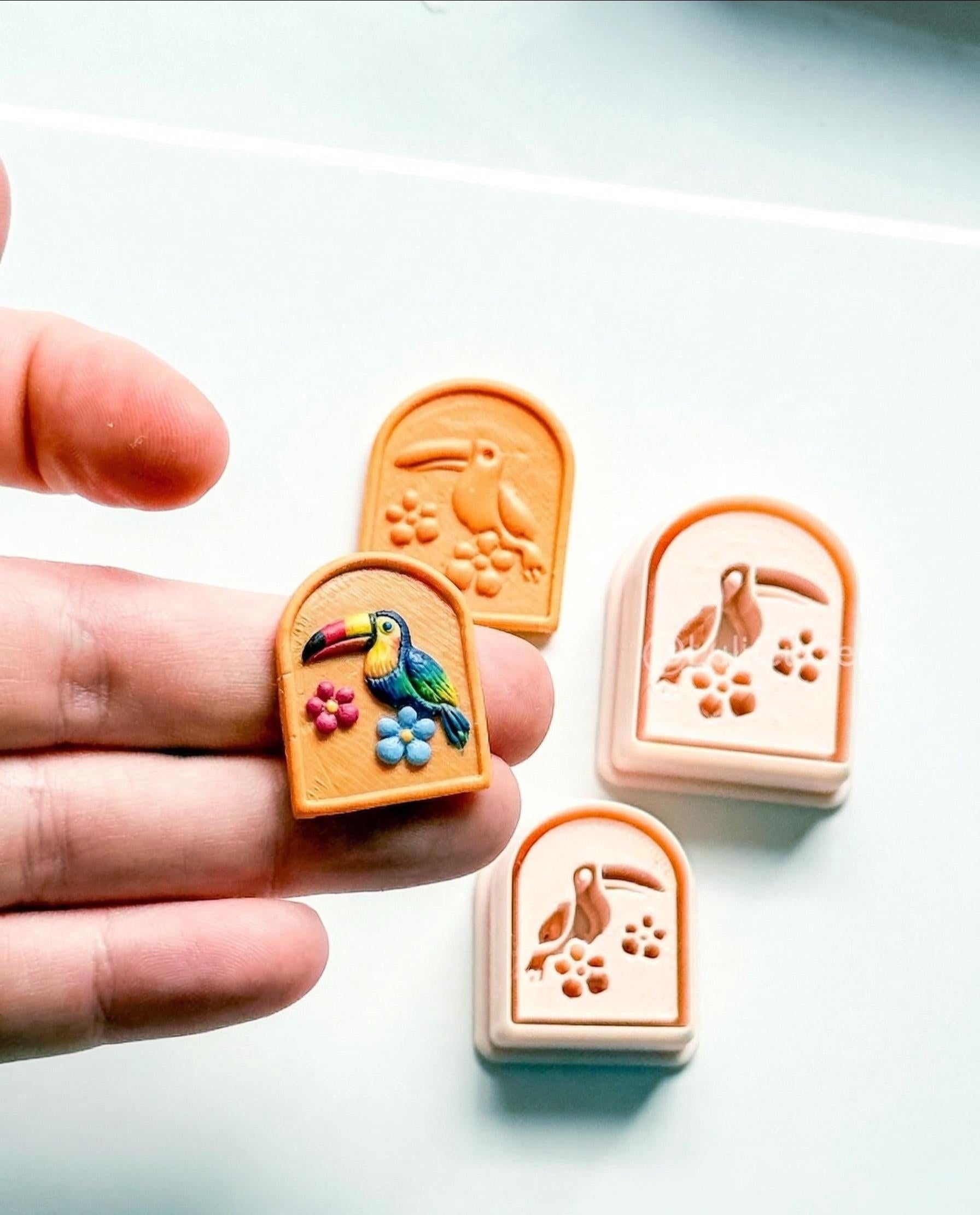 Emboss Toucan Cutter: Bird with Flowers in Frame for Polymer Clay
