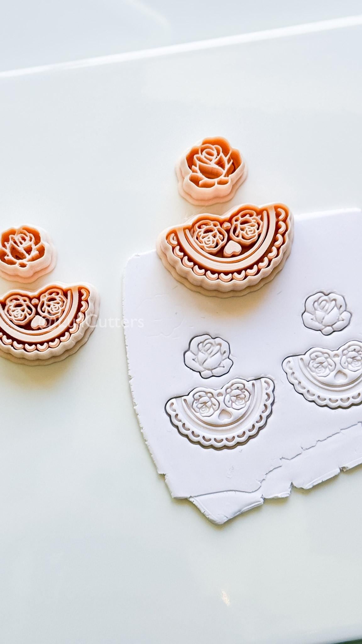 Rosetta Fan Cutter: Rose Flower Earring Shape for Polymer Clay
