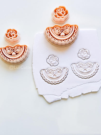Rosetta Fan Cutter: Rose Flower Earring Shape for Polymer Clay