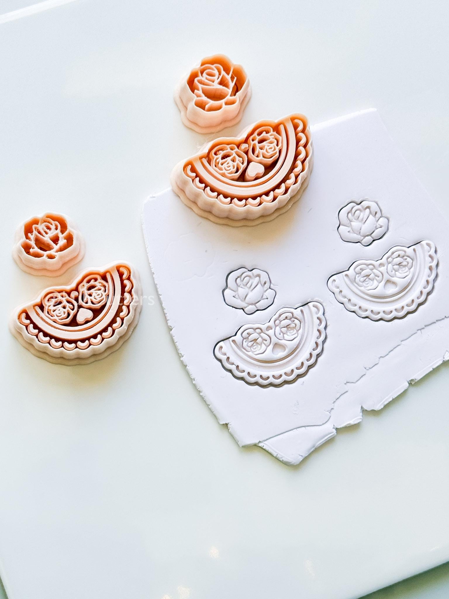 Rosetta Fan Cutter: Rose Flower Earring Shape for Polymer Clay