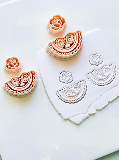 Rosetta Fan Cutter: Rose Flower Earring Shape for Polymer Clay