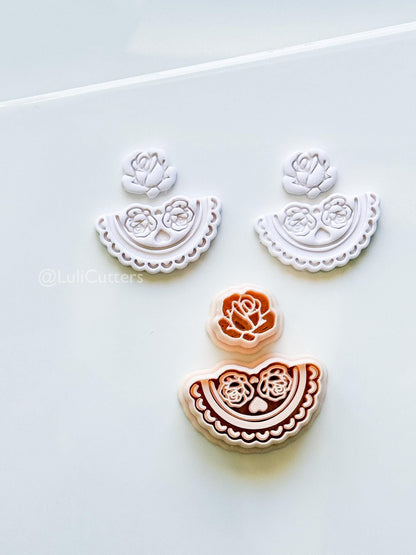 Rosetta Fan Cutter: Rose Flower Earring Shape for Polymer Clay
