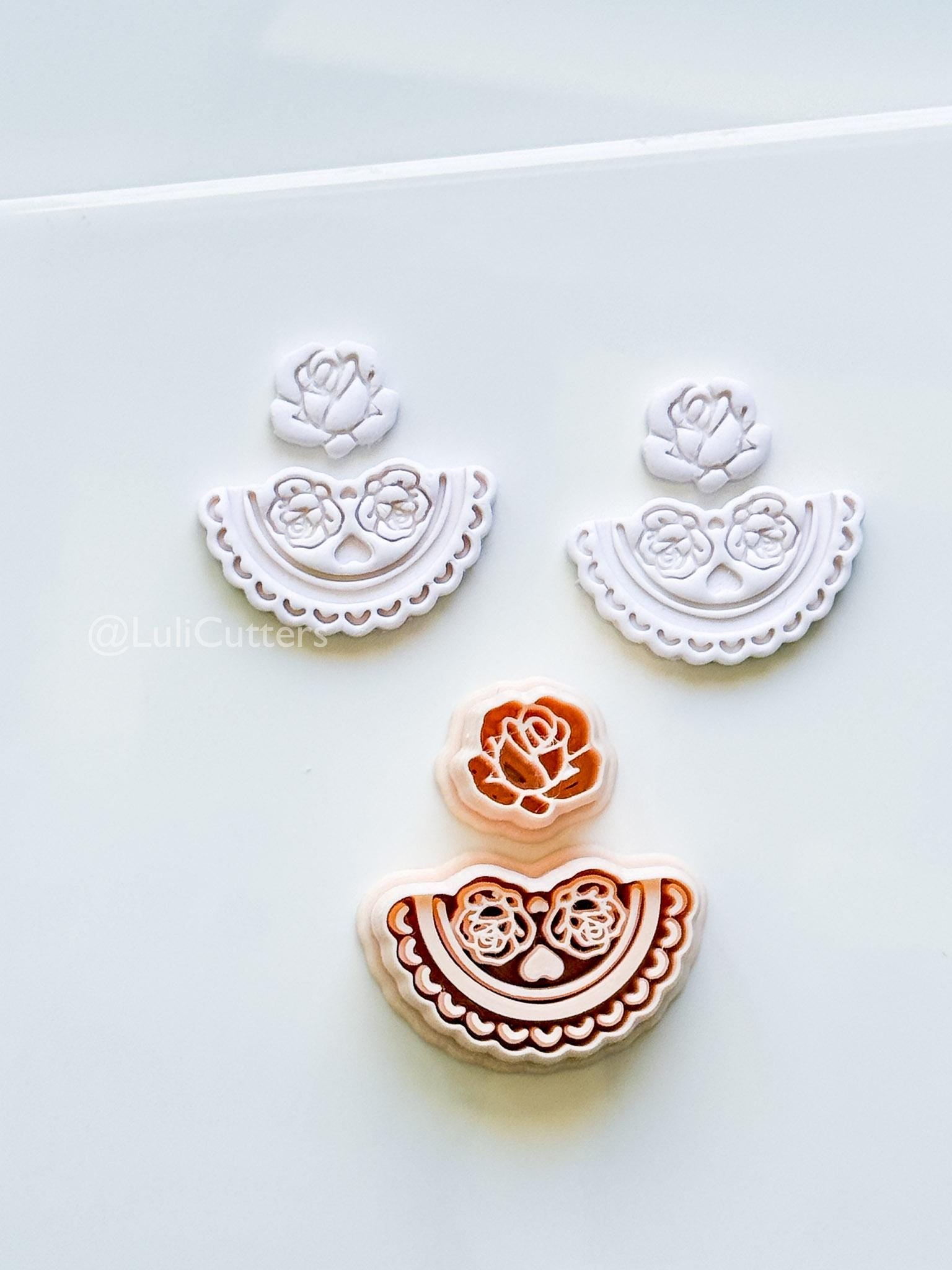 Rosetta Fan Cutter: Rose Flower Earring Shape for Polymer Clay