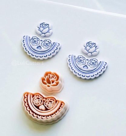 Rosetta Fan Cutter: Rose Flower Earring Shape for Polymer Clay