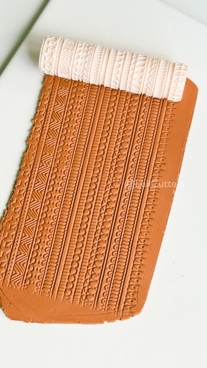 Boho Lines Texture Roller for Clay – Pottery Tool, Crafting Supplies