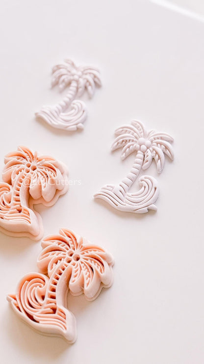 Palm Wave Cutter: Tropical Tree with Swirling Ocean Wave Design for Polymer Clay