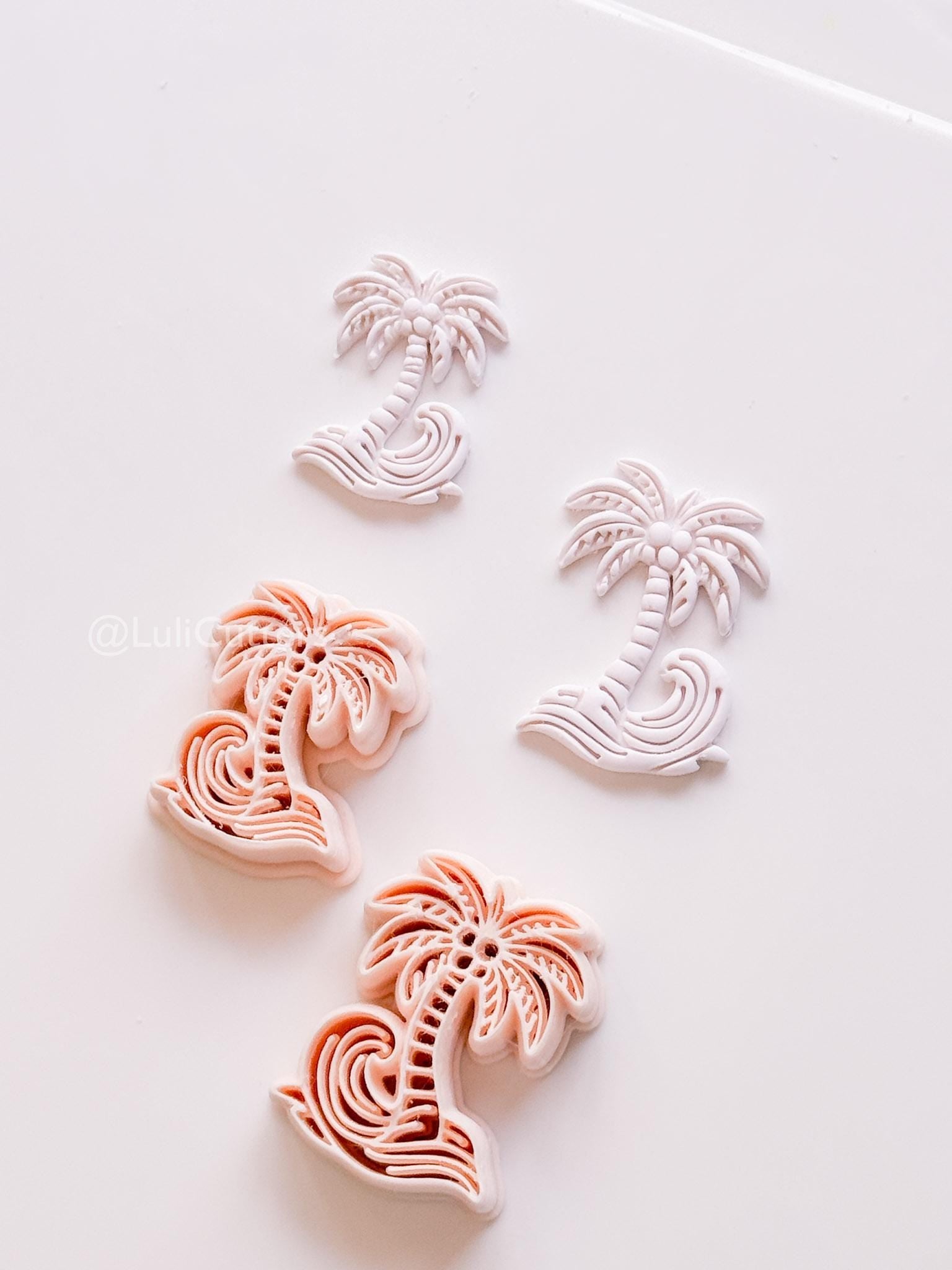 Palm Wave Cutter: Tropical Tree with Swirling Ocean Wave Design for Polymer Clay