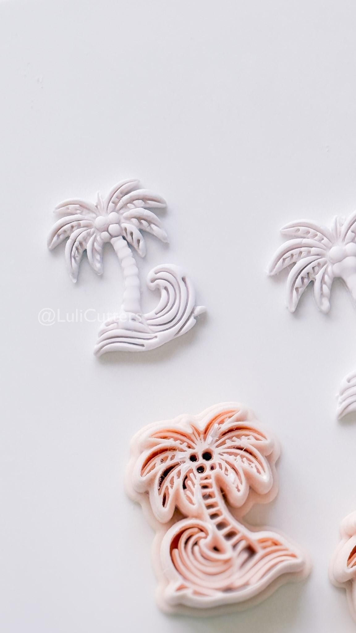 Palm Wave Cutter: Tropical Tree with Swirling Ocean Wave Design for Polymer Clay