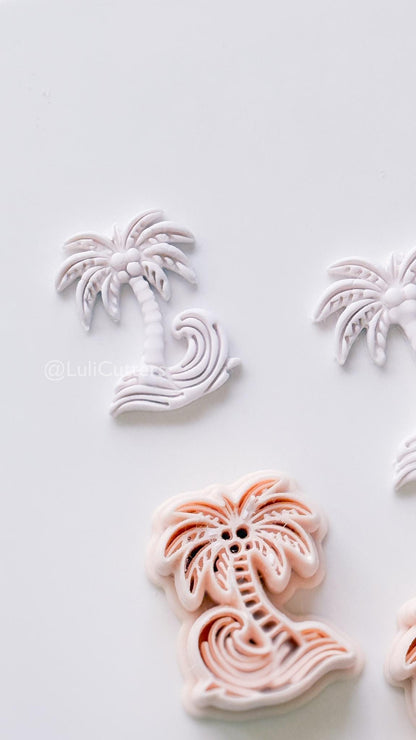 Palm Wave Cutter: Tropical Tree with Swirling Ocean Wave Design for Polymer Clay