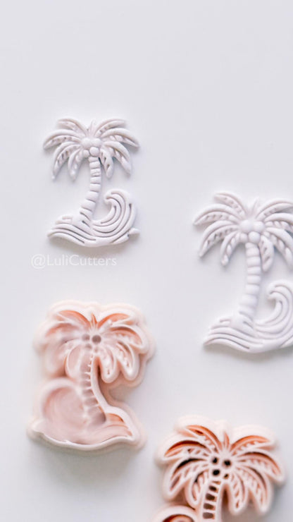 Palm Wave Cutter: Tropical Tree with Swirling Ocean Wave Design for Polymer Clay