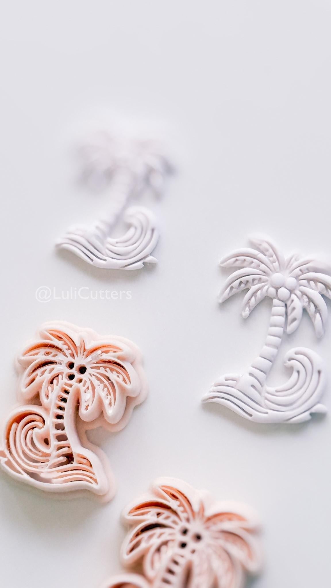 Palm Wave Cutter: Tropical Tree with Swirling Ocean Wave Design for Polymer Clay