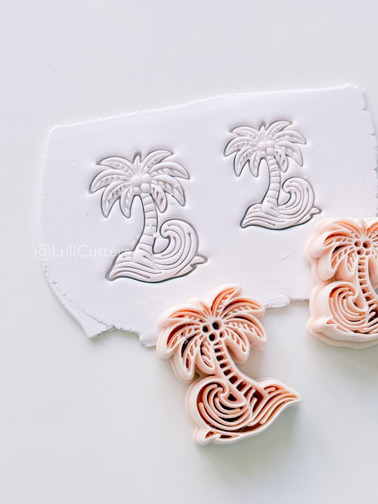 Palm Wave Cutter: Tropical Tree with Swirling Ocean Wave Design for Polymer Clay