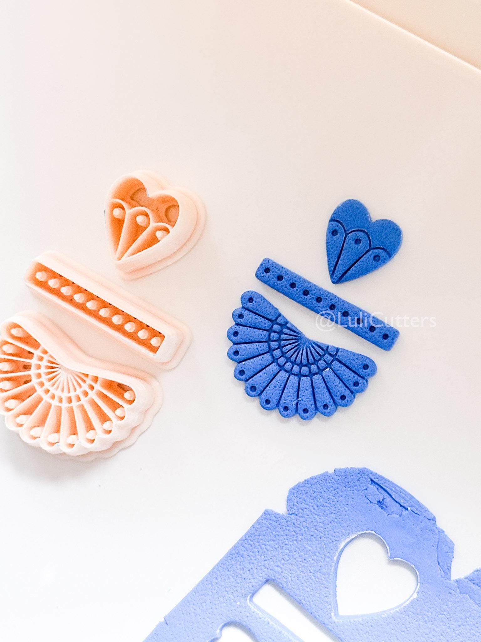 Summer Fan Dangle Cutter: Heart, Pearls, Radiating Design for Polymer Clay