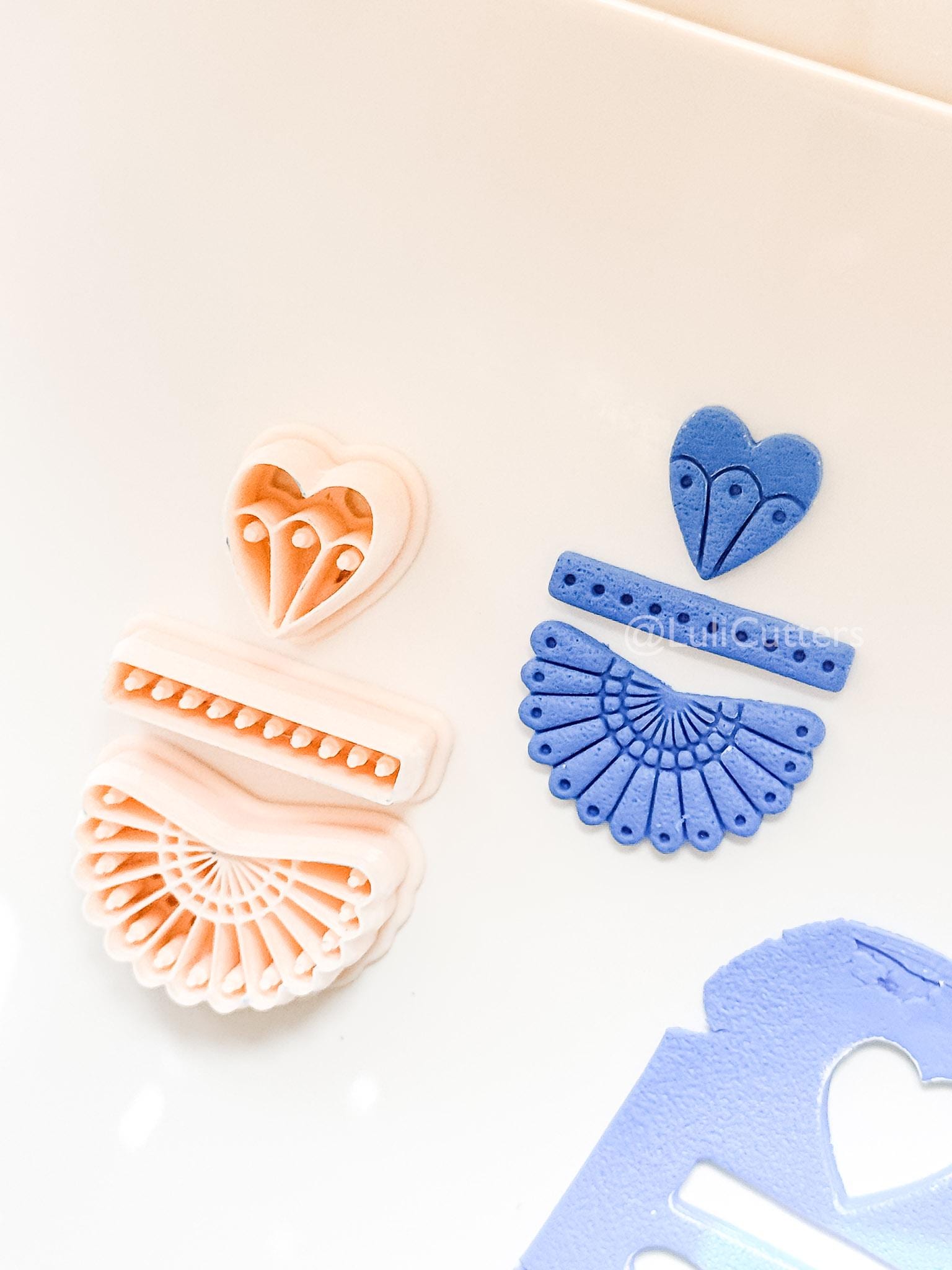 Summer Fan Dangle Cutter: Heart, Pearls, Radiating Design for Polymer Clay