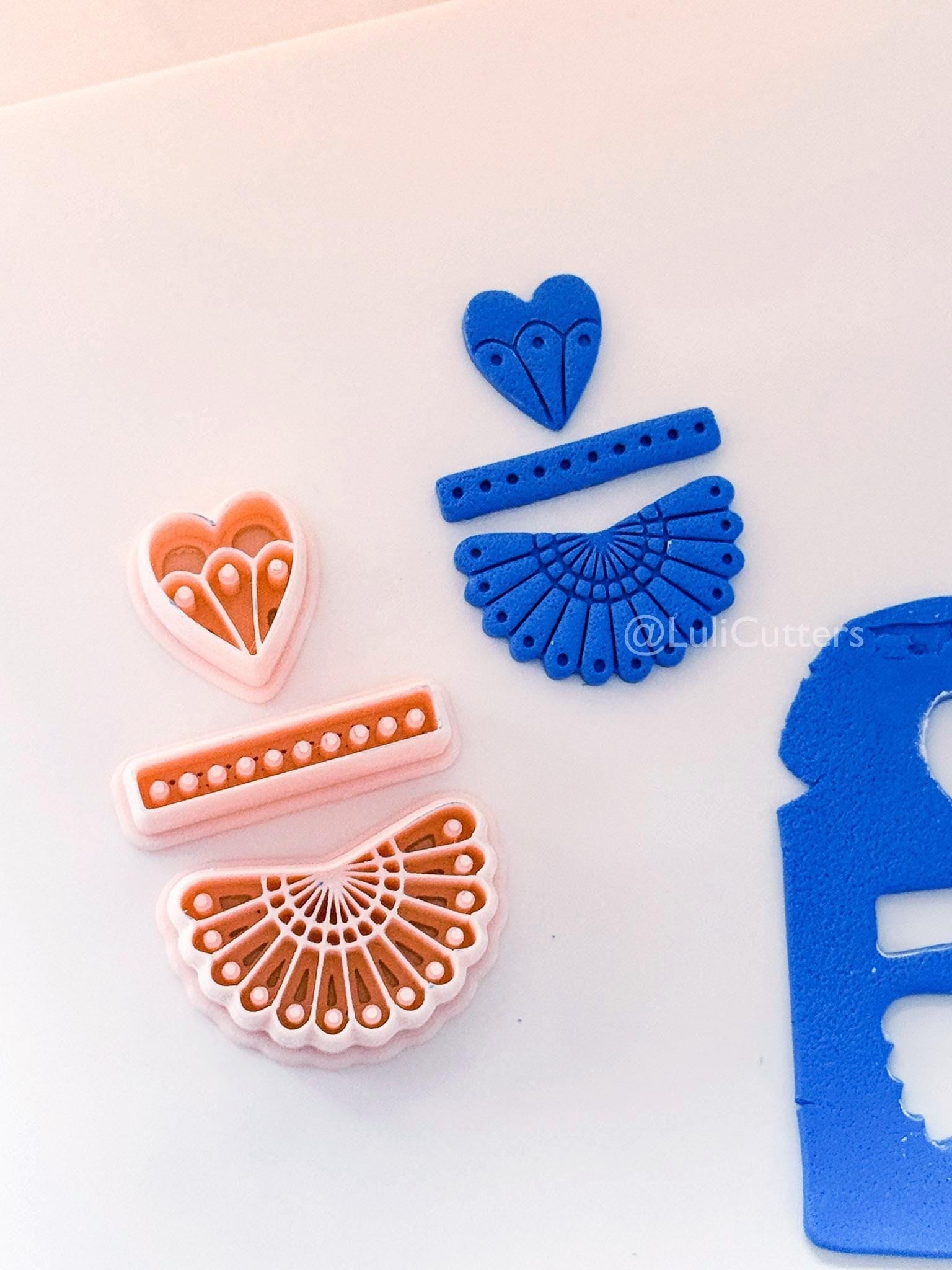 Summer Fan Dangle Cutter: Heart, Pearls, Radiating Design for Polymer Clay