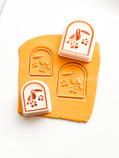 Emboss Toucan Cutter: Bird with Flowers in Frame for Polymer Clay