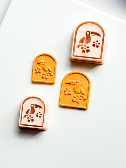 Emboss Toucan Cutter: Bird with Flowers in Frame for Polymer Clay