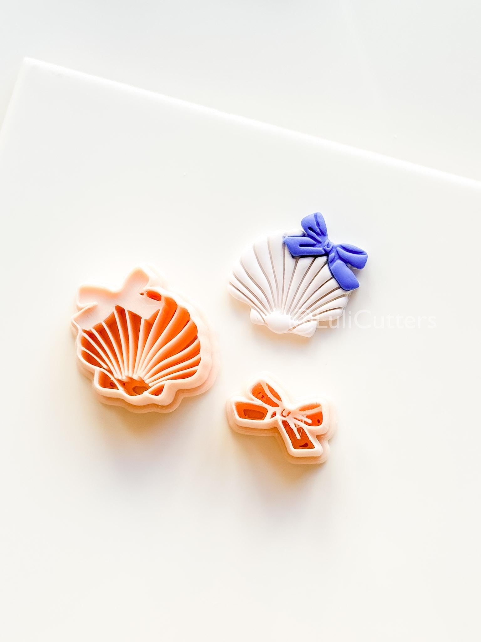 Layered Ocean Belle Cutter: Scallop Shell with Bow Design for Polymer Clay