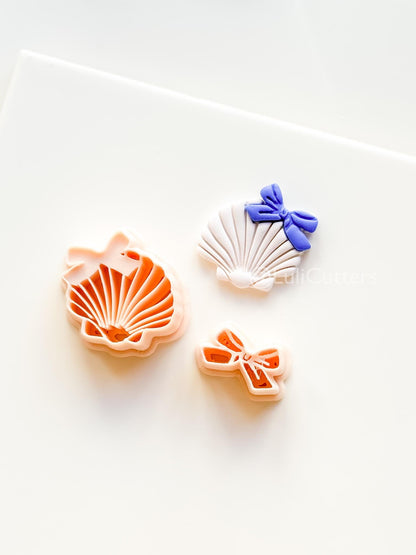 Layered Ocean Belle Cutter: Scallop Shell with Bow Design for Polymer Clay