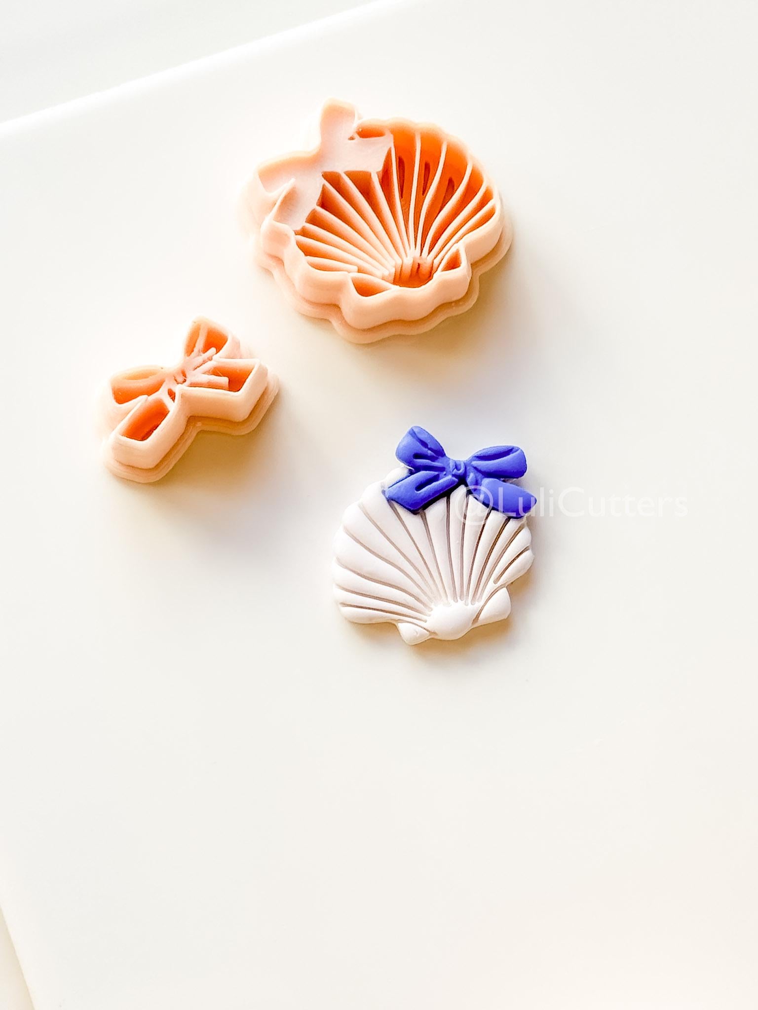 Layered Ocean Belle Cutter: Scallop Shell with Bow Design for Polymer Clay