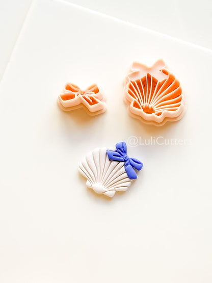 Layered Ocean Belle Cutter: Scallop Shell with Bow Design for Polymer Clay
