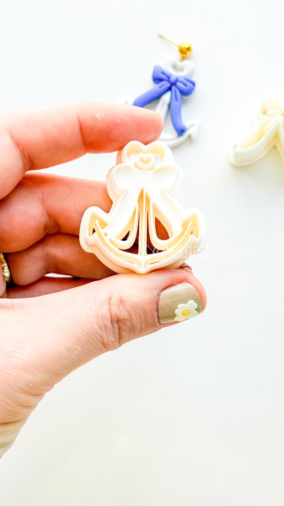 Layered Heart Anchor Cutter: Romantic Nautical Bow Design for Polymer Clay