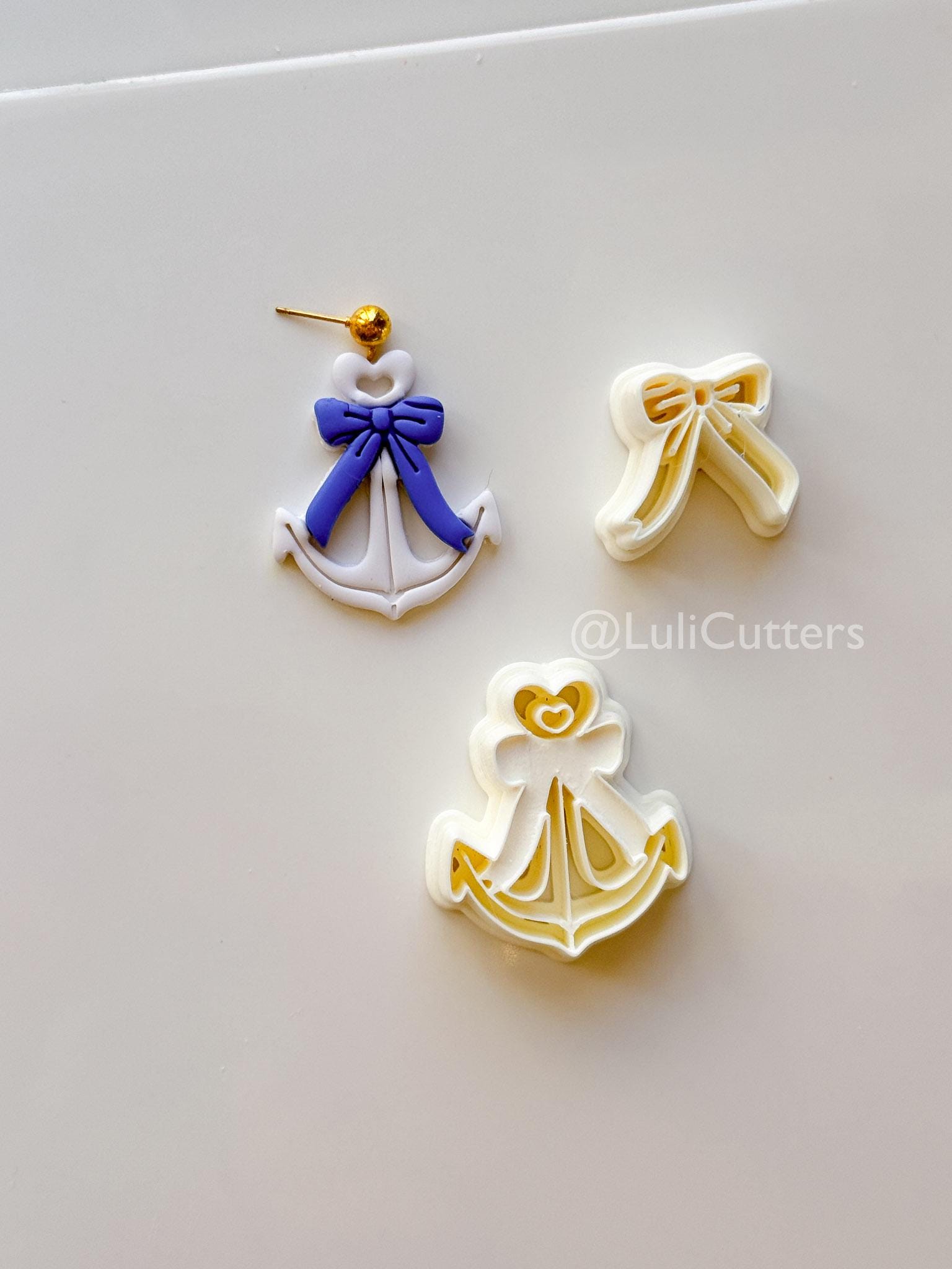 Layered Heart Anchor Cutter: Romantic Nautical Bow Design for Polymer Clay
