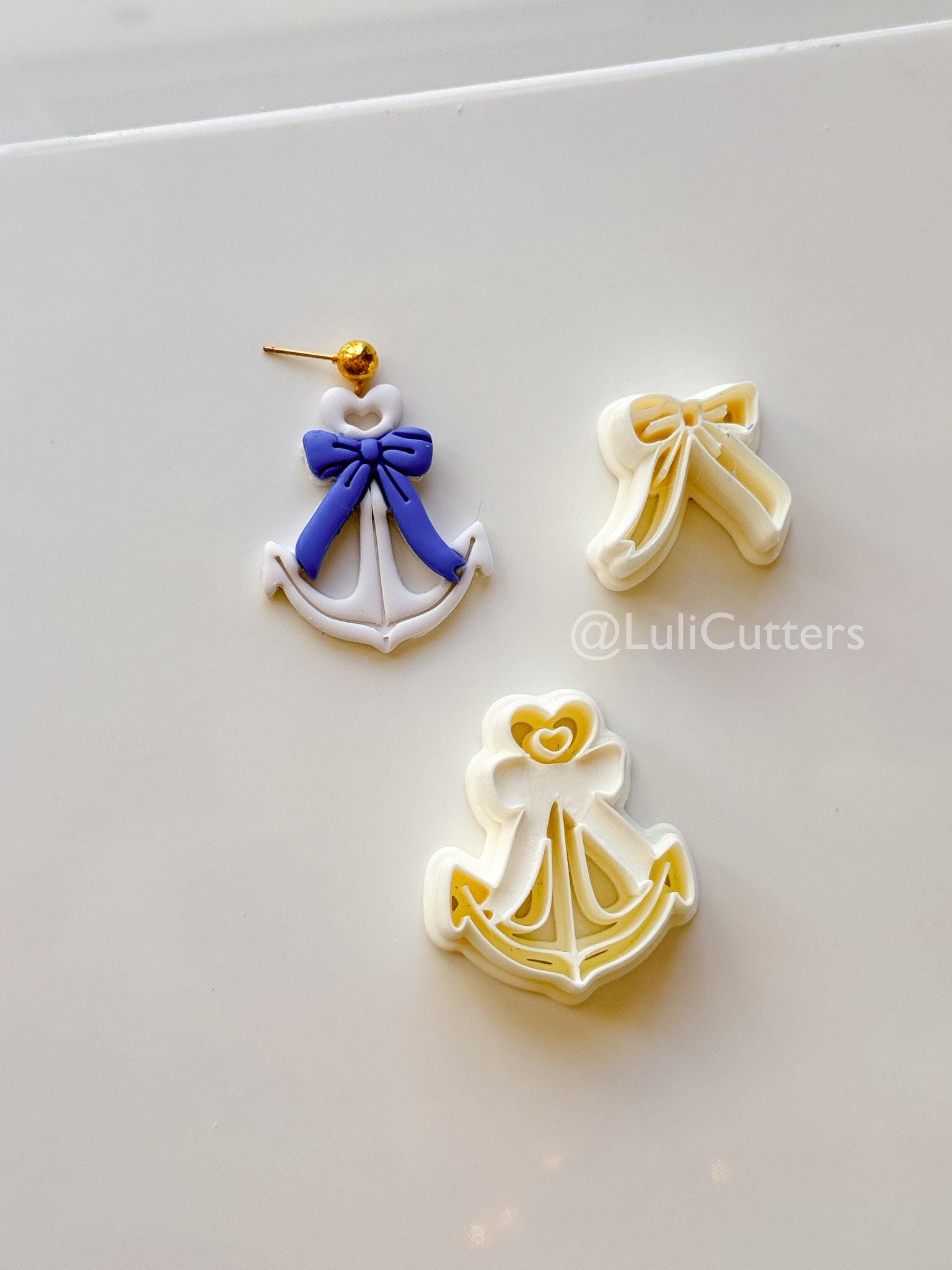 Layered Heart Anchor Cutter: Romantic Nautical Bow Design for Polymer Clay