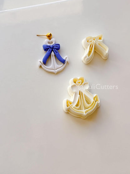 Layered Heart Anchor Cutter: Romantic Nautical Bow Design for Polymer Clay