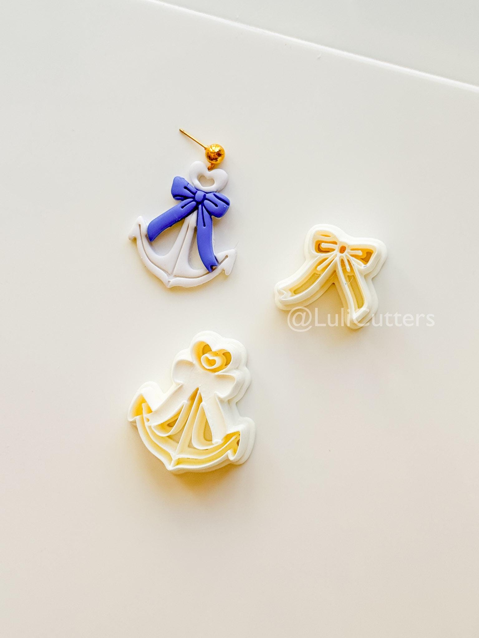 Layered Heart Anchor Cutter: Romantic Nautical Bow Design for Polymer Clay